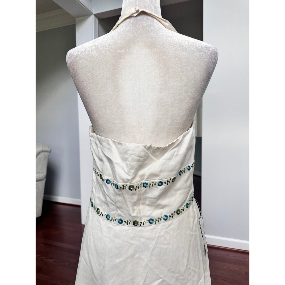 Ann Taylor NWT Linen Halter Floral Embroidered Coquette Dress Size 10 Feminine - Picture 6 of 11